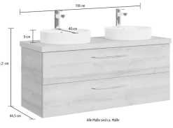 Saphir Waschtisch »Serie 4035 zwei Keramik-Aufsatzbecken mit Unterschrank, 118 cm breit« Waschplatz, 2 Schubladen, inkl. Schubladendämpfer, Griffe Chrom Glanz