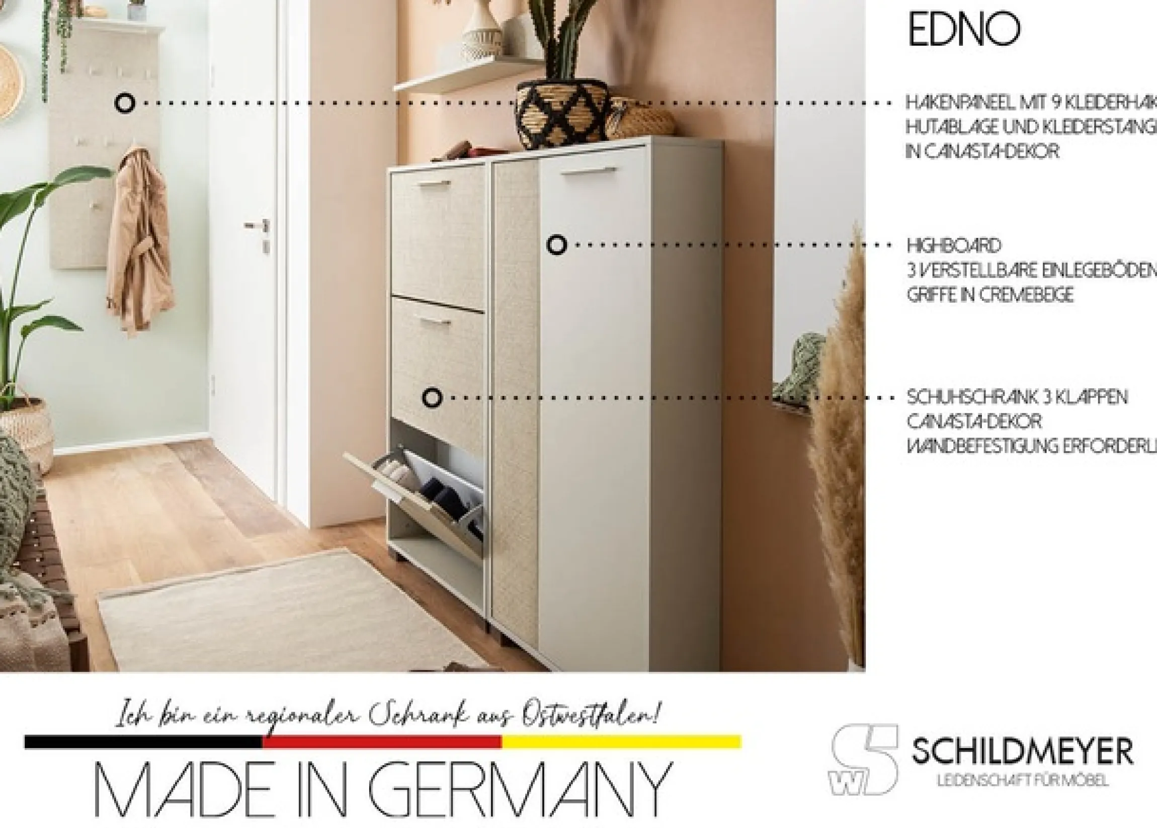 Schildmeyer Garderobenpaneel »Edno, Hakenpaneel, Made in Germany, B 50 cm« 1 Stk. tlg. Solide Verarbeitung - Dieses Produkt ist in Deutschland gefertigt