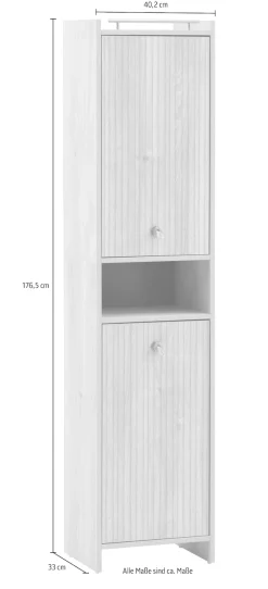 Schildmeyer Hochschrank »SONDERBY, 2 Türen & 1 offenes Fach, Höhe 176,5 cm, MADE IN GERMANY« 1 Stk. tlg. Seilgriffe im maritimen Look, MADE IN GERMANY