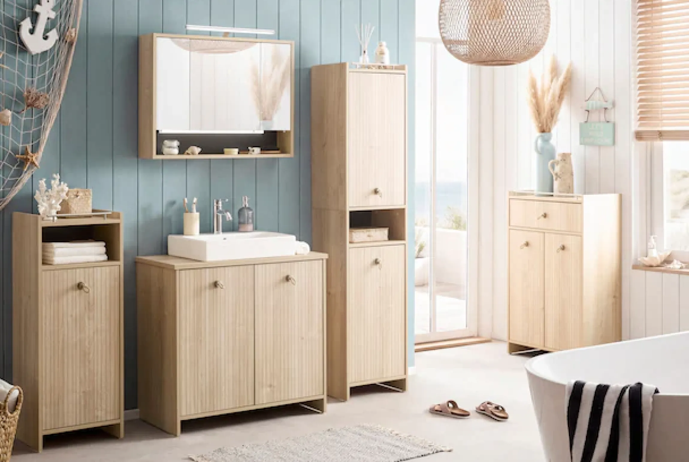 Schildmeyer Midischrank »SONDERBY, 1 Tür & 1 offenes Fach, Höhe 104,2 cm, MADE IN GERMANY« 1 Stk. tlg. Seilgriffe im maritimen Look, MADE IN GERMANY