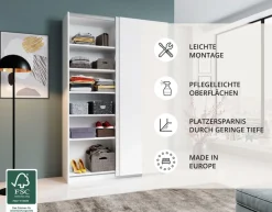 Schlafkontor Schwebetürenschrank »Heimo/Fast Schrank Kleiderschrank Garderobe« geringe Tiefe, ausziehbarer Kleiderstange, Garderobenschrank, 6 Böden