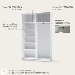 Schlafkontor Schwebetürenschrank »Heimo/Fast Schrank Kleiderschrank Garderobe« geringe Tiefe, ausziehbarer Kleiderstange, Garderobenschrank, 6 Böden