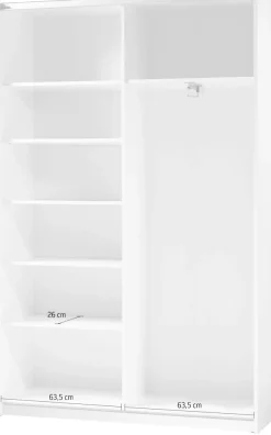 Schlafkontor Schwebetürenschrank »Heimo/Fast Schrank Kleiderschrank Garderobe« geringe Tiefe, ausziehbarer Kleiderstange, Garderobenschrank, 6 Böden