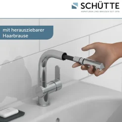Schütte Waschtischarmatur »LONDON« mit herausziehbarere Brause und Ablaufgarnitur, Pop Up Abflussstopfen