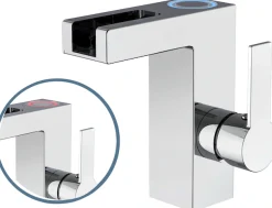 Schütte Waschtischarmatur Wasserhahn mit LED-Schwallauslauf, Mischbatterie Waschbecken, Chrom