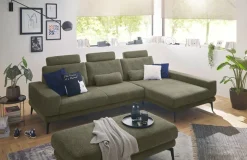 set one by Musterring Ecksofa »SO 3600, inkl motor. Sitztiefenverstellung, Kopfstützen, Nierenkissen« Sitzhöhe 42 cm, Kaltschaum, Breite 293 x Tiefe 180 cm, Kama olive