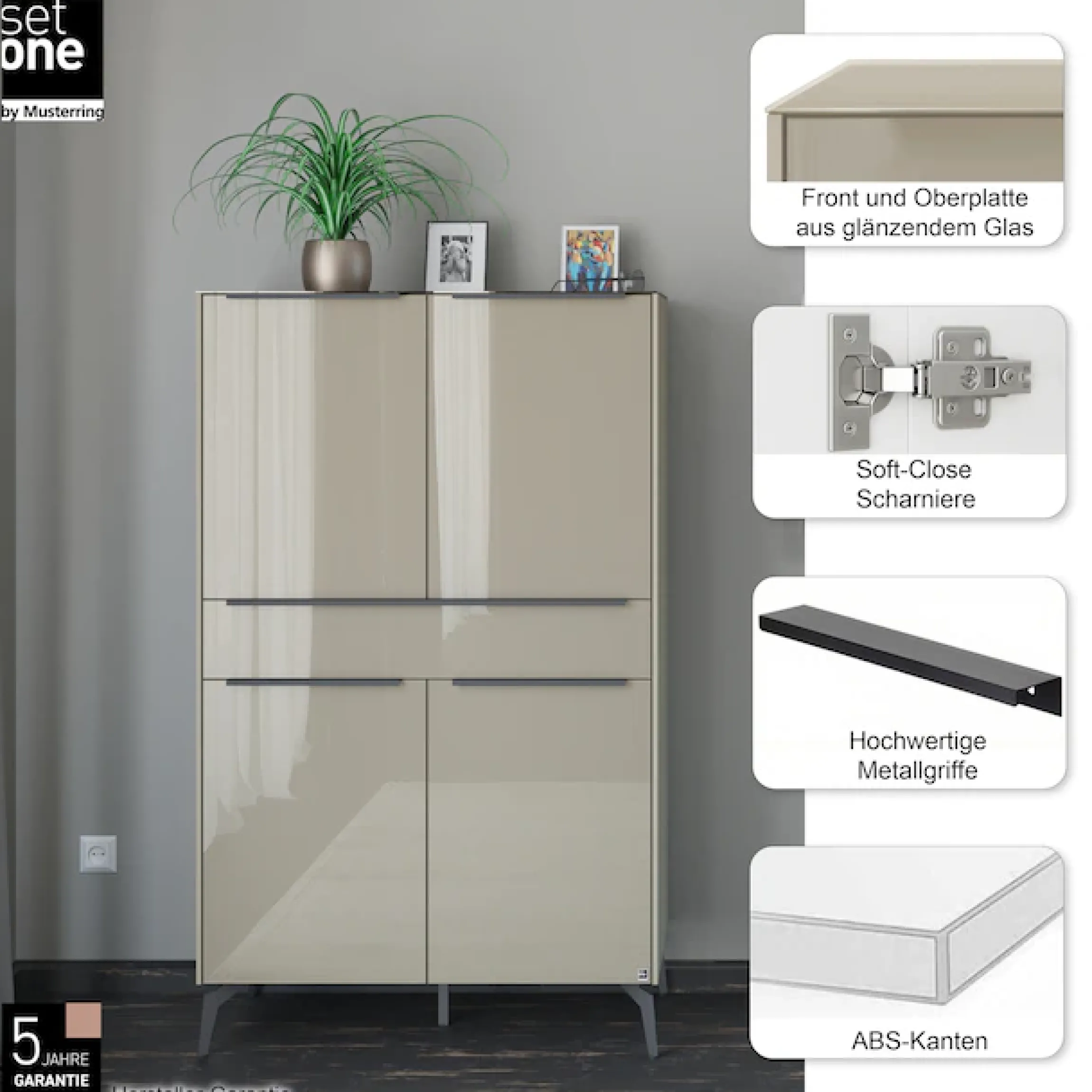 set one by Musterring Highboard »Reno« 1 Stk. tlg. Mit Winkelfuß in diversen Farben, 155 cm Höhe & Farbauswahl