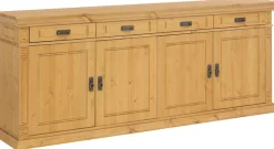 Sideboard Massivholz, Messinggriffe im Jugendstil, Zierleisten, eleganter Sockel
