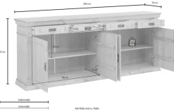 Sideboard Massivholz, Messinggriffe im Jugendstil, Zierleisten, eleganter Sockel