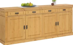 Sideboard Massivholz, Messinggriffe im Jugendstil, Zierleisten, eleganter Sockel