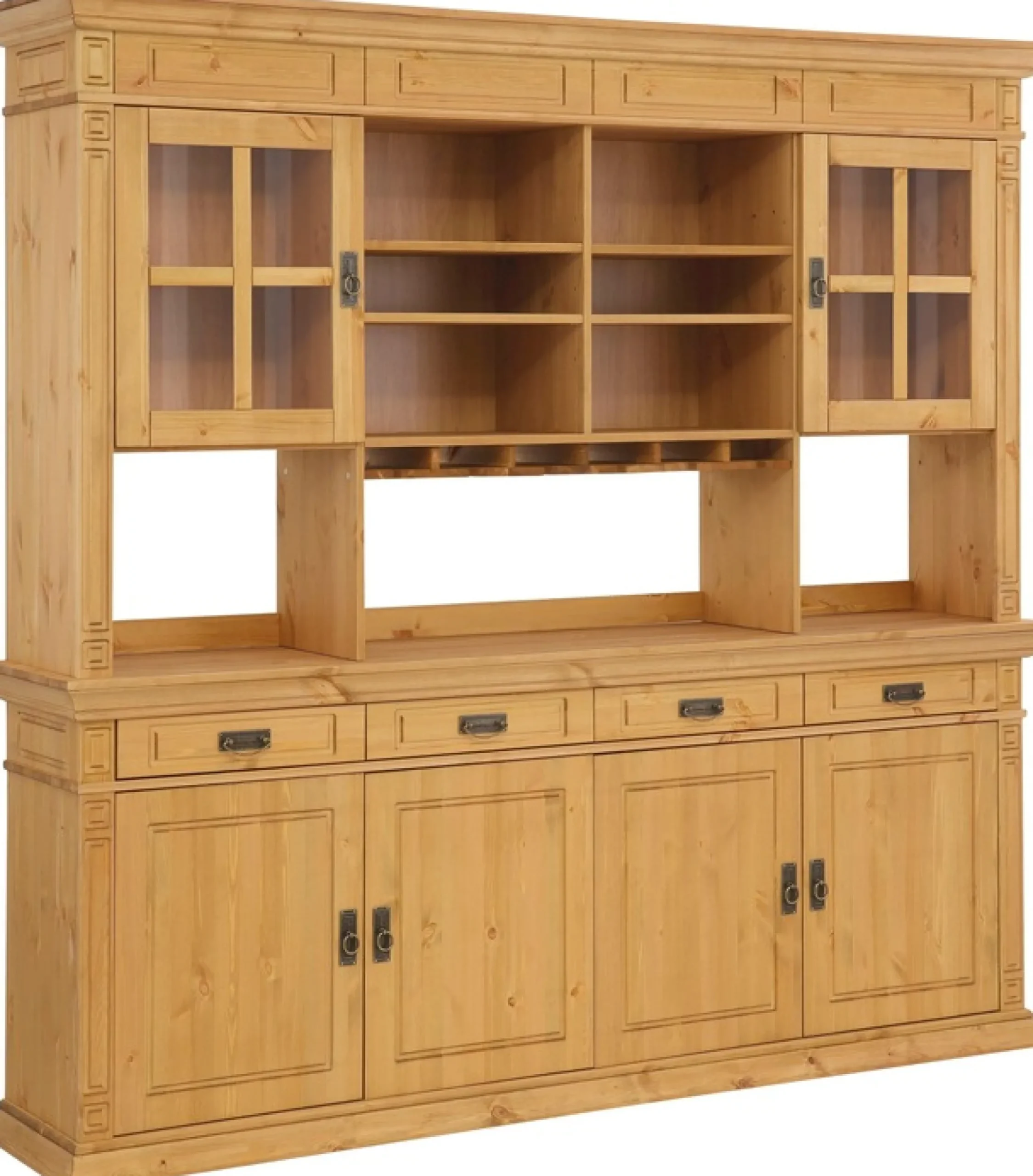 Sideboard Massivholz, Messinggriffe im Jugendstil, Zierleisten, eleganter Sockel