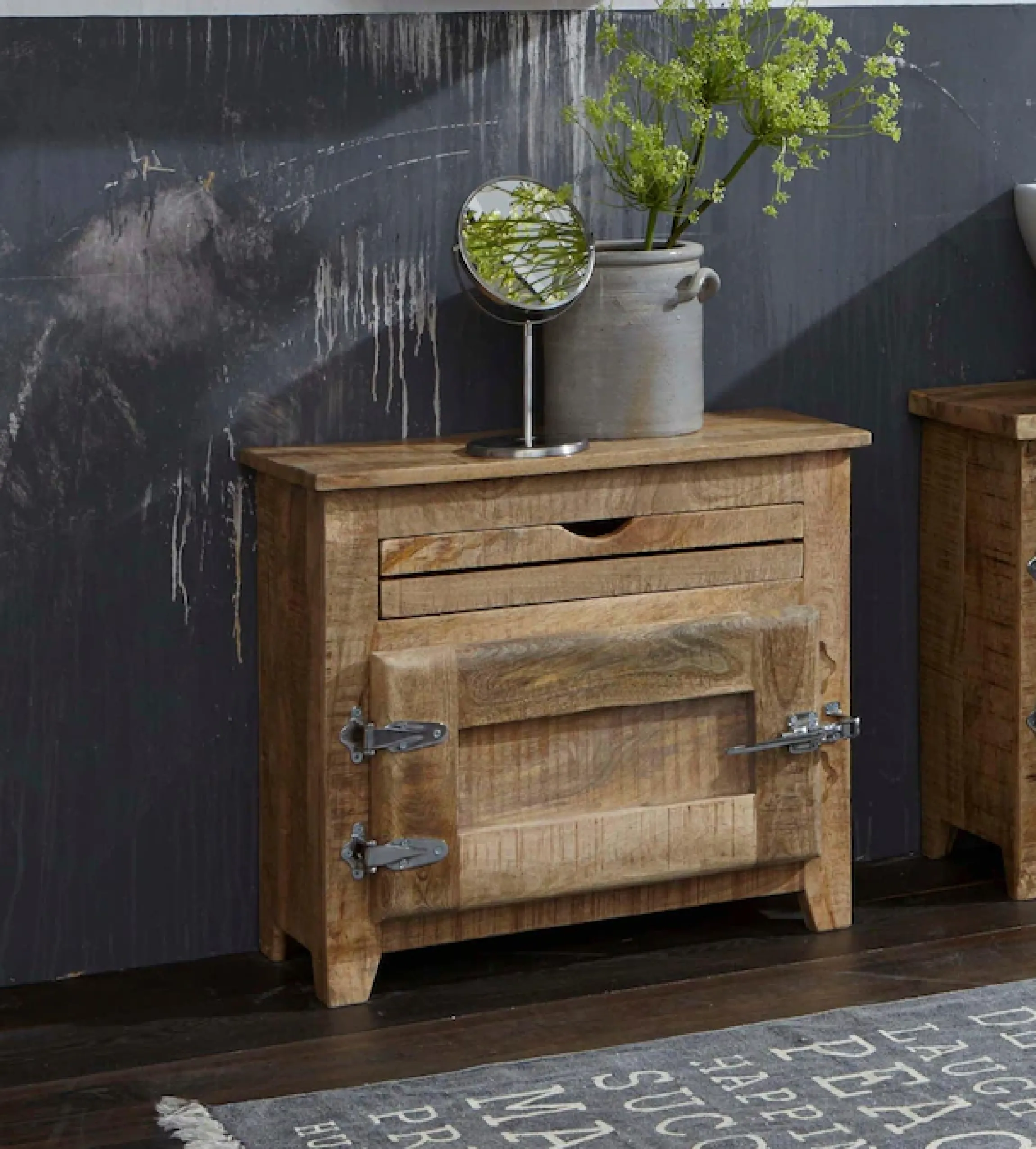 SIT Badkommode »FRIGO Mangoholz mit Tür & Schublade im Antik-Look« Rustikales Design mit markanten Kühlschrankgriffen