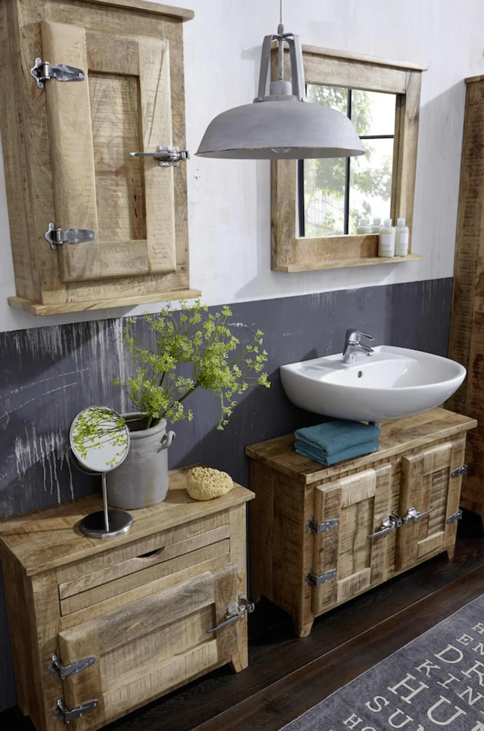 SIT Badkommode »FRIGO Mangoholz mit Tür & Schublade im Antik-Look« Rustikales Design mit markanten Kühlschrankgriffen