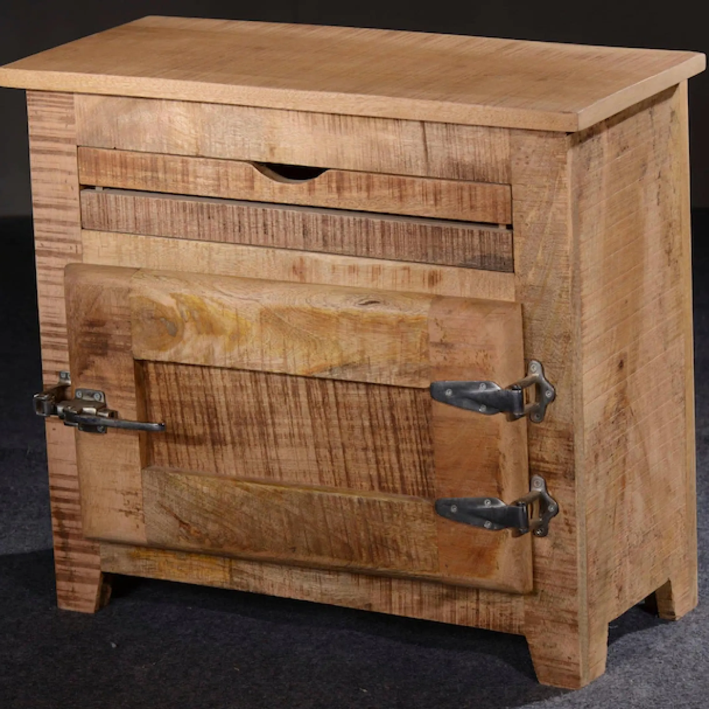 SIT Badkommode »FRIGO Mangoholz mit Tür & Schublade im Antik-Look« Rustikales Design mit markanten Kühlschrankgriffen