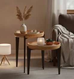 SIT Beistelltisch »Ø 46 cm Mangoholz mit Tablettfunktion & Metallgestell« Abnehmbare Tischplatte auch als praktisches Tablett nutzbar