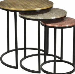 SIT Beistelltisch »Galway 3er Beistelltisch Set rund aus Mango mit Metallgestell« Set,3 runde Satztische mit Mango-Platten & Metallapplikationen