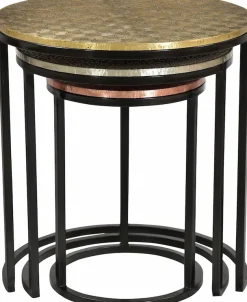 SIT Beistelltisch »Galway 3er Beistelltisch Set rund aus Mango mit Metallgestell« Set,3 runde Satztische mit Mango-Platten & Metallapplikationen