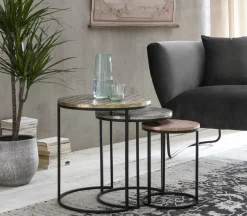 SIT Beistelltisch »Galway 3er Beistelltisch Set rund aus Mango mit Metallgestell« Set,3 runde Satztische mit Mango-Platten & Metallapplikationen