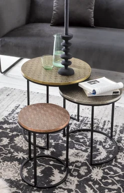 SIT Beistelltisch »Galway 3er Beistelltisch Set rund aus Mango mit Metallgestell« Set,3 runde Satztische mit Mango-Platten & Metallapplikationen