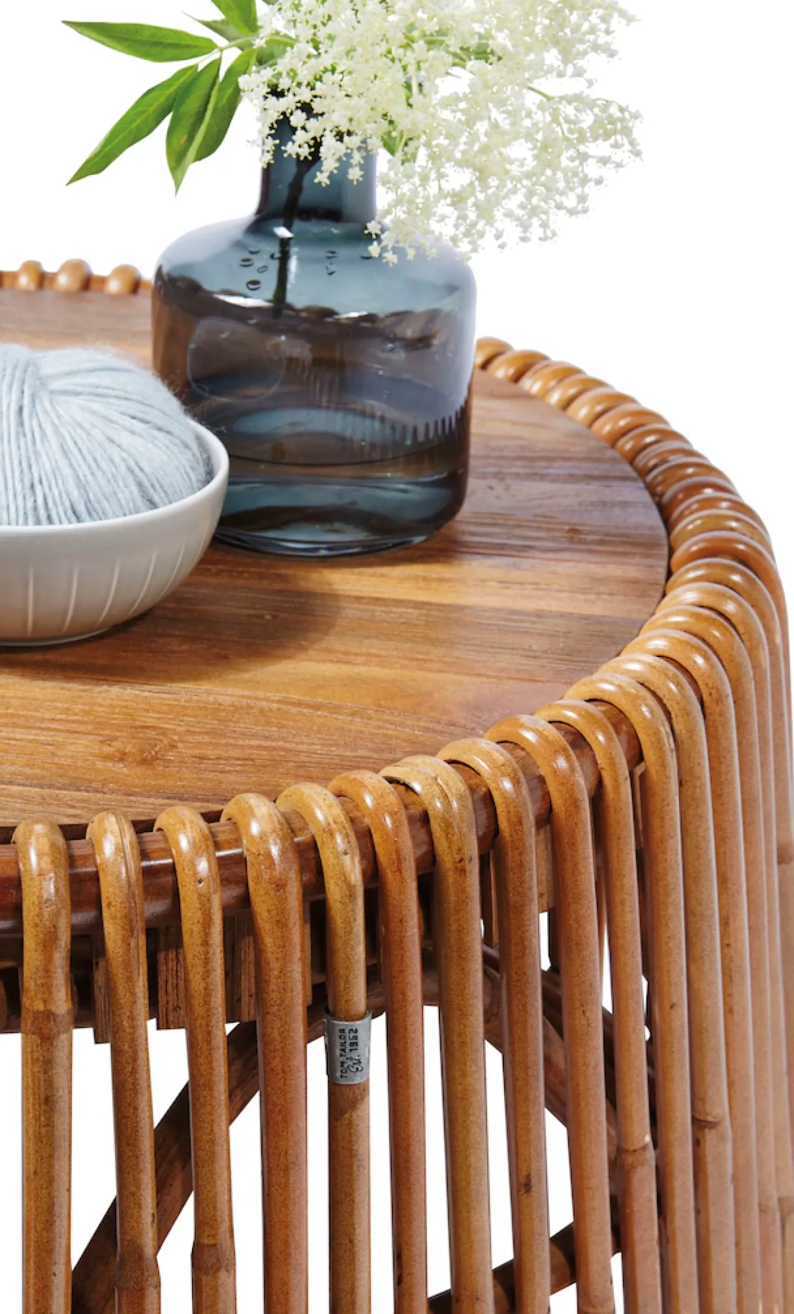 SIT Beistelltisch »T-RATTAN SIDE TABLE LARGE aus Rattan mit recycelter Teakholzplatte« Konisches Rattangestell mit Platte aus recyceltem Teakholz