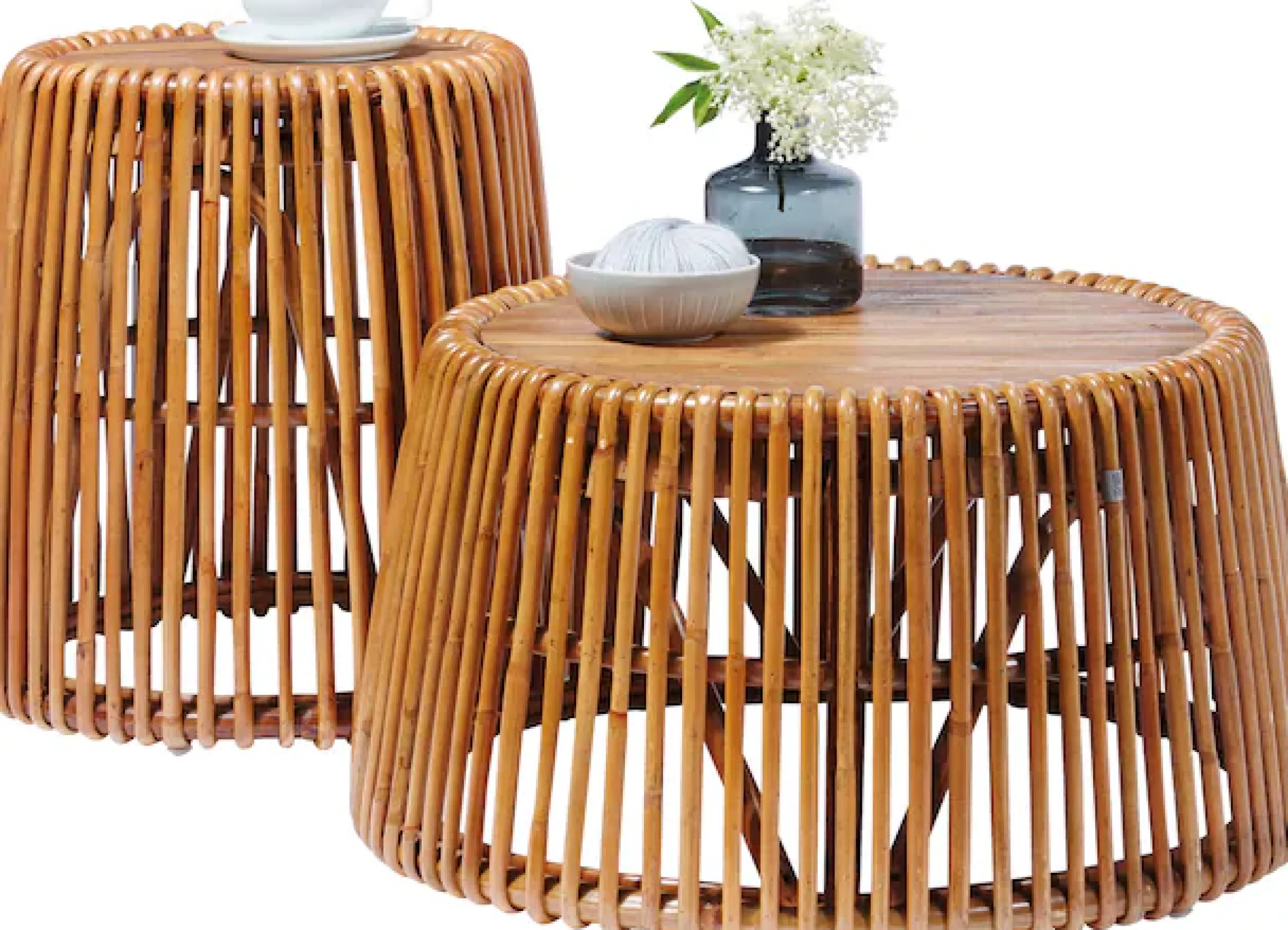 SIT Beistelltisch »T-RATTAN SIDE TABLE LARGE aus Rattan mit recycelter Teakholzplatte« Konisches Rattangestell mit Platte aus recyceltem Teakholz