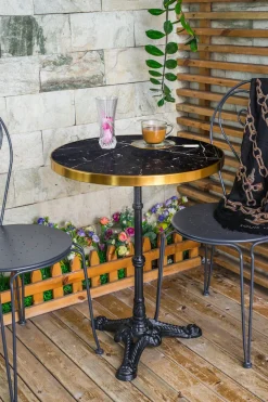 SIT Bistrotisch »Ø57 cm mit schwarzer Marmorplatte und Messing« Edle Marmorplatte mit Messingrahmen und Gusseisenfuß
