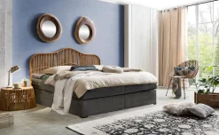 SIT Boxspringbett »180x200 cm mit Rattan-Kopfteil und Topper« Kopfteil aus echtem Rattan trifft auf Boxspringkomfort