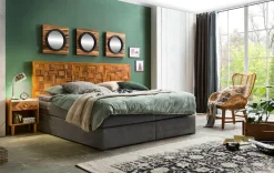 SIT Boxspringbett »Zwolle mit Holz-Mosaik-Kopfteil & 7-Zonen Matratze« Einzigartiges Teakholz-Mosaik Kopfteil & komfortabler Topper