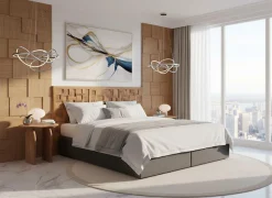 SIT Boxspringbett »Zwolle mit Holz-Mosaik-Kopfteil & 7-Zonen Matratze« Einzigartiges Teakholz-Mosaik Kopfteil & komfortabler Topper