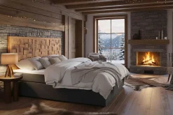 SIT Boxspringbett »Zwolle mit Holz-Mosaik-Kopfteil & 7-Zonen Matratze« Einzigartiges Teakholz-Mosaik Kopfteil & komfortabler Topper