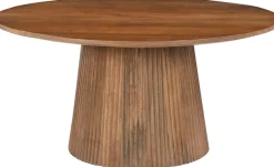 SIT Couchtisch »Brüssel aus Mangoholz mit Sockelfuß & Lamellendesign« runde Tischplatte Ø 80 cm & markanter Sockel in Lamellenoptik