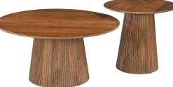 SIT Couchtisch »Brüssel aus Mangoholz mit Sockelfuß & Lamellendesign« runde Tischplatte Ø 80 cm & markanter Sockel in Lamellenoptik