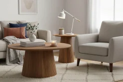 SIT Couchtisch »Brüssel aus Mangoholz mit Sockelfuß & Lamellendesign« runde Tischplatte Ø 80 cm & markanter Sockel in Lamellenoptik