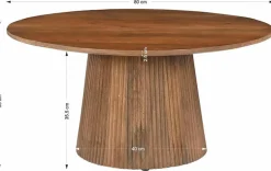 SIT Couchtisch »Brüssel aus Mangoholz mit Sockelfuß & Lamellendesign« runde Tischplatte Ø 80 cm & markanter Sockel in Lamellenoptik