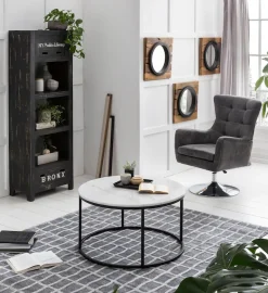 SIT Couchtisch »Ø85 cm rund Echtmarmor Weiß mit Metallgestell« Echte Marmorplatte mit seidenmattem Metallgestell