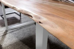 SIT Esstisch »Akazienholz Massivholz mit Baumkante & Stahlgestell« Naturbelassene Baumkante trifft auf modernes U-Stahlgestell