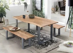 SIT Esstisch »Akazienholz Massivholz mit Baumkante & Stahlgestell« Naturbelassene Baumkante trifft auf modernes U-Stahlgestell