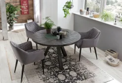 SIT Esstisch »Hanoi rund aus Mangoholz 120 cm Massivholz Vintage Industrial« 3-Bein-Gestell in Gun-Metal-Grau mit rustikaler Tischplatte