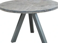 SIT Esstisch »Hanoi rund aus Mangoholz 120 cm Massivholz Vintage Industrial« 3-Bein-Gestell in Gun-Metal-Grau mit rustikaler Tischplatte
