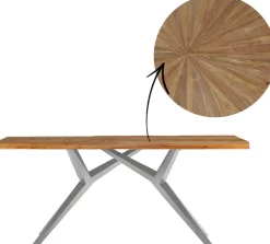 SIT Esstisch »Imola aus recyceltem Teak & extravagantem Metallgestell« 50 mm starke Teakplatte mit außergewöhnlichem Sonnenmuster