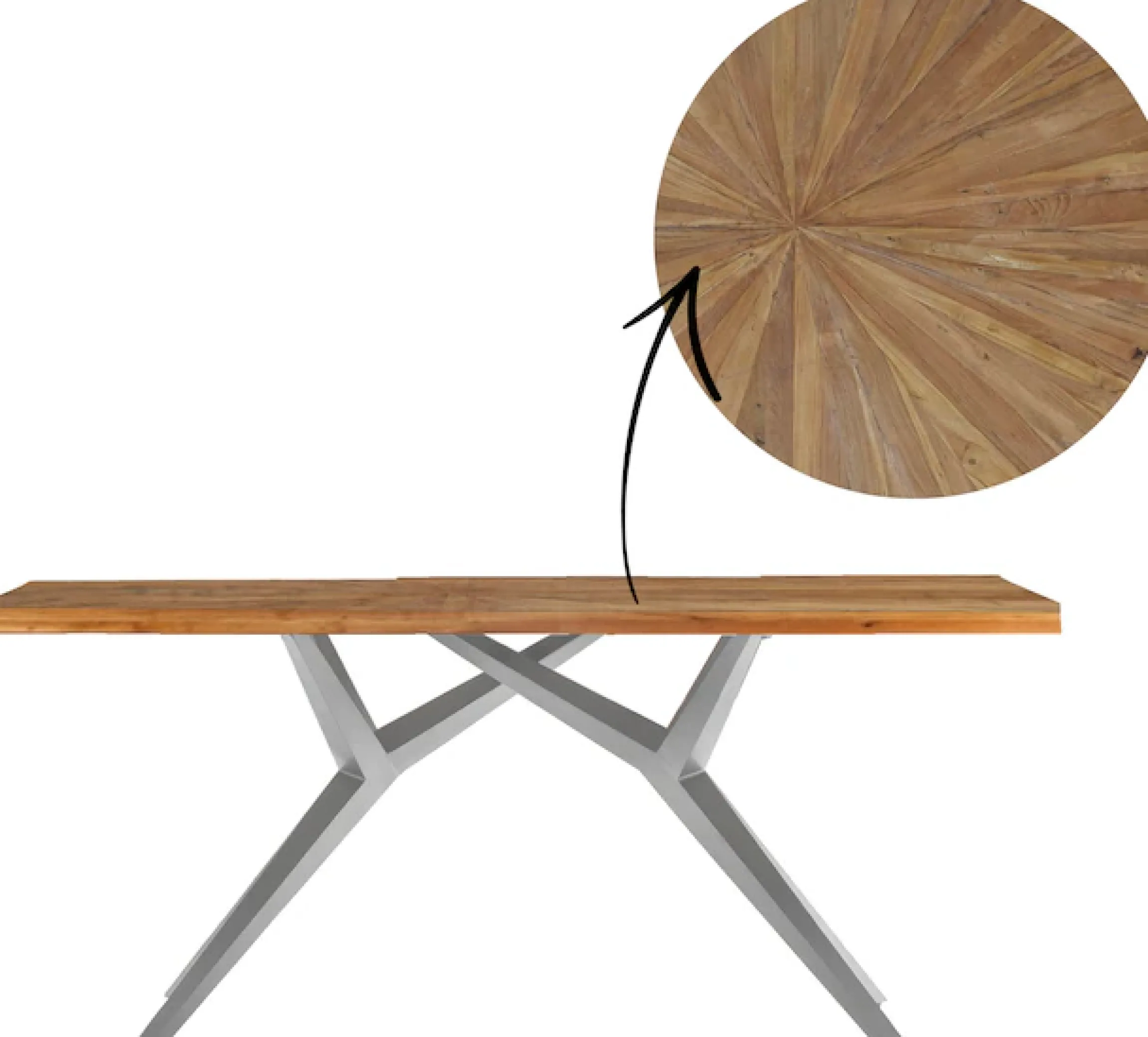 SIT Esstisch »Imola aus recyceltem Teak & extravagantem Metallgestell« 50 mm starke Teakplatte mit außergewöhnlichem Sonnenmuster