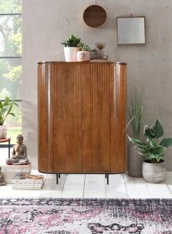 SIT Highboard »Aberdeen aus massivem Mangoholz mit Lamellenfront & 2 Türen« 1 Stk. tlg. Lamellenfront aus Mangoholz & schwarze Metallfüße