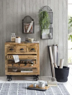 SIT Küchenwagen »RUSTIC aus Mangoholz mit Flaschenregal« Mit herausnehmbarem Tablett und integriertem Flaschenfach