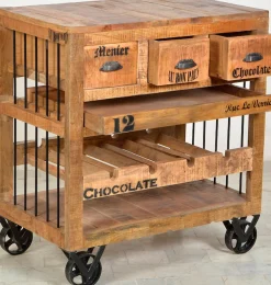 SIT Küchenwagen »RUSTIC aus Mangoholz mit Flaschenregal« Mit herausnehmbarem Tablett und integriertem Flaschenfach