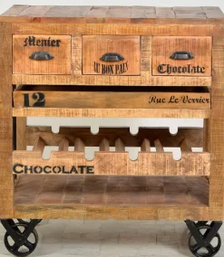 SIT Küchenwagen »RUSTIC aus Mangoholz mit Flaschenregal« Mit herausnehmbarem Tablett und integriertem Flaschenfach