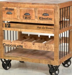 SIT Küchenwagen »RUSTIC aus Mangoholz mit Flaschenregal« Mit herausnehmbarem Tablett und integriertem Flaschenfach