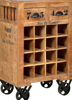 SIT Küchenwagen »RUSTIC Mangoholz mit Weinregal & 16 Flaschenfächern« Integriertes Flaschenregal für bis zu 16 Weinflaschen