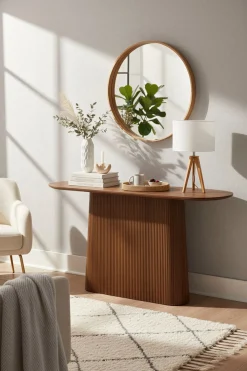 SIT Konsolentisch »Mumbai oval aus massivem Mangoholz mit Lamellen-Sockel« Ovale 140-cm-Platte trifft auf modernes Lamellendesign