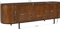 SIT Lowboard »Liverpool aus massivem Mangoholz mit Lamellenfront & 2 Fächern« 1 Stk. tlg. Abgerundete Ecken & zarte Lamellenfront aus massivem Mangoholz