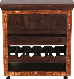 SIT Mehrzweckschrank »Xiamen Küchenwagen aus Altholz mit Rollen, Tablett & Stauraum« 3 Schubladen, Flaschenablage & herausnehmbares Tablett
